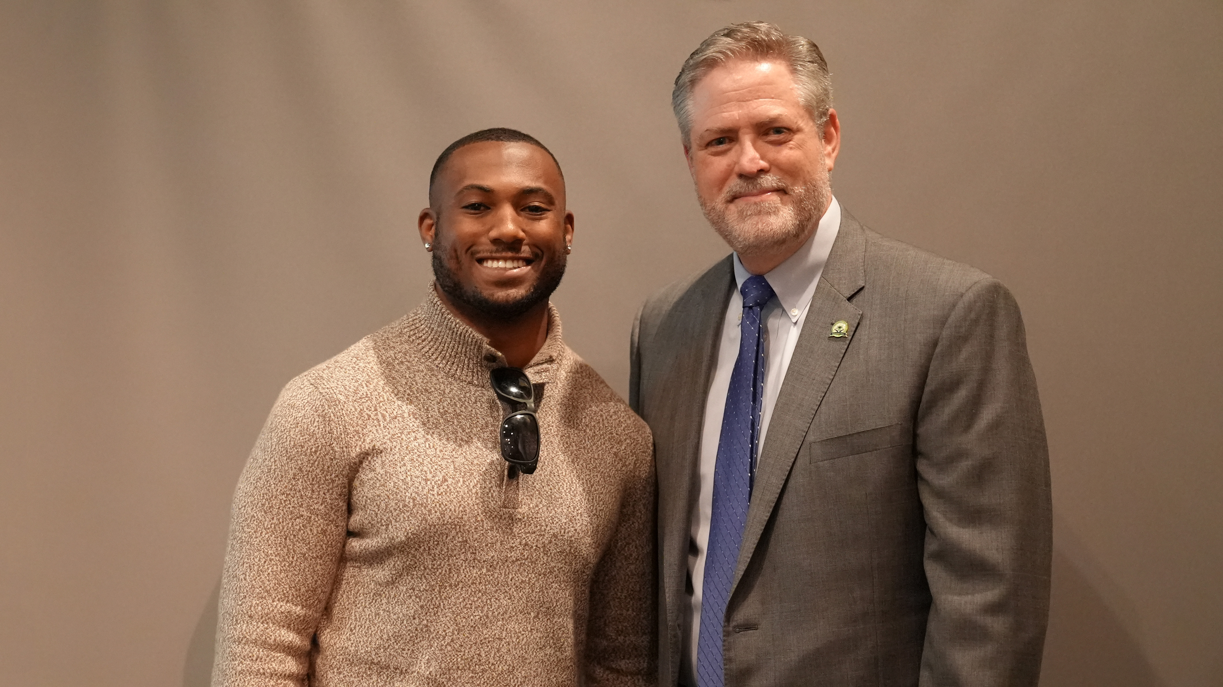 Superintendent Steve Barnette pictured with April 2024 Star Staff winner Hiram HS IRR Teacher Dimitri Valcourt.